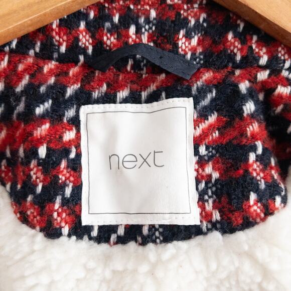 Next Red Blue and White Girl's Wool Blend Peacoat with Sherpa Lining Size 4-5yrs - Picture 7 of 8